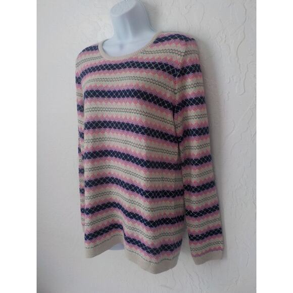 Talbots Knit Cardigan Sweater Women Medium Geometric Stripes Back Full Zip NWT - Picture 2 of 11